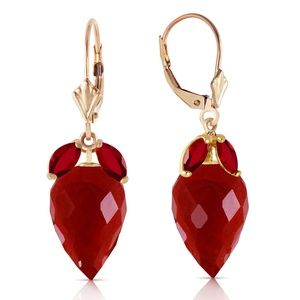 14K. SOLID GOLD EARRING WITH DANGLING POINTY BRIOLETTE RUBIES (Yellow Gold)